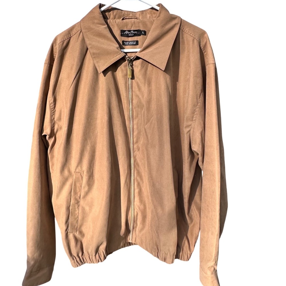 Alan Flusser Golf Jacket Men's Large Tan Water Resistant Wind Resistant Zip‎ Up